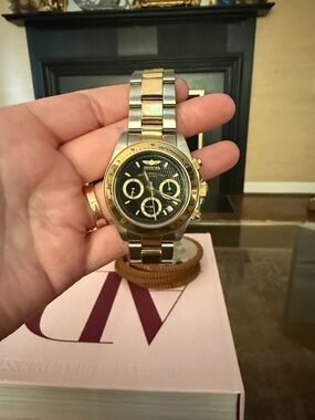 Men’s Invicta Two-Tone Gold and Silver Chronograph Watch with Black Dial